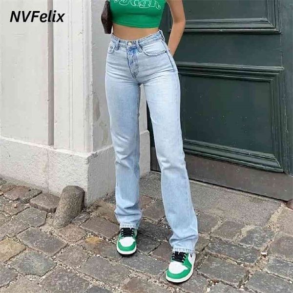 classic straight leg jeans for women loose high waist femme trousers fashion casual blue wash cotton denim mom baggy 210915 
classic straight leg jeans for women loose high waist femme trousers fashion casual blue wash cotton denim mom baggy 210915