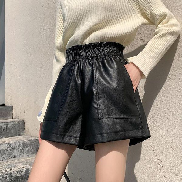 women's shorts shnsophi pu leather wide-leg for women elastic waist pocket boot black ladies casual loose 5xl short pants mujer, White;black
women's shorts shnsophi pu leather wide-leg for women elastic waist pocket boot black ladies casual loose 5xl short pants mujer, White;black