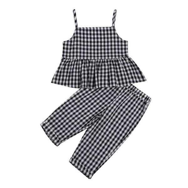 summer fashion kids toddler girls 2 pcs clothes sets plaid spaghetti straps sleeveless ruffle blouse + long pant clothing, White
summer fashion kids toddler girls 2 pcs clothes sets plaid spaghetti straps sleeveless ruffle blouse + long pant clothing, White