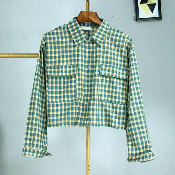 women's knits & tees casual plaid blouse spring autumn korean fashion long sleeve crop kawaii double pockets plus size shirts, White
women's knits & tees casual plaid blouse spring autumn korean fashion long sleeve crop kawaii double pockets plus size shirts, White