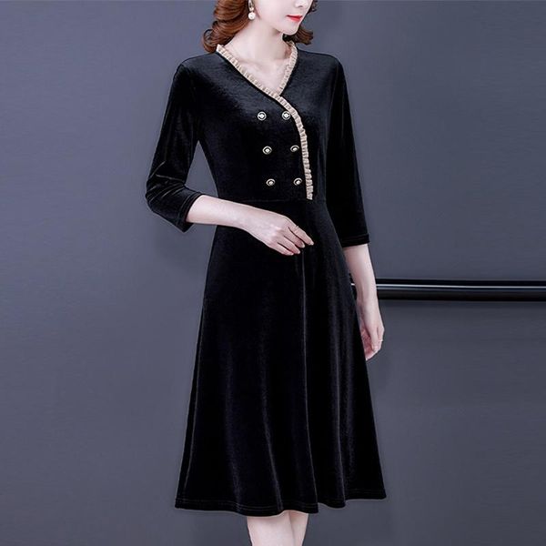 casual dresses 2021 spring fall women ruffled 3/4 sleeve black high waisted velour dress , woman clothes slim velvet, Black;gray
casual dresses 2021 spring fall women ruffled 3/4 sleeve black high waisted velour dress , woman clothes slim velvet, Black;gray