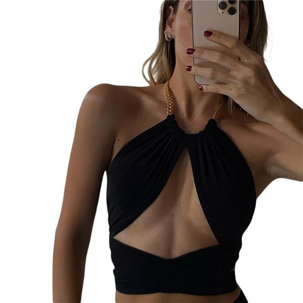 women's tanks & camis women chain halter tank , cut out cross wrap body ruched back tie up vest bustier clothing, White
women's tanks & camis women chain halter tank , cut out cross wrap body ruched back tie up vest bustier clothing, White