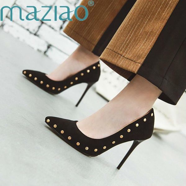 dress shoes ladies rivet suede shallow mouth high-heeled pumps stiletto heel .5cm pointed toe women party maziao, Black
dress shoes ladies rivet suede shallow mouth high-heeled pumps stiletto heel .5cm pointed toe women party maziao, Black