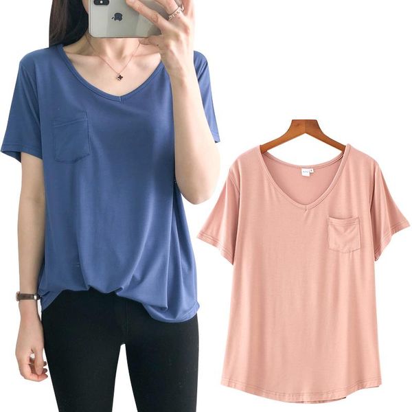 women's t-shirt large size modal loose short-sleeved women summer thin section v-neck half-sleeved soft and cool top, White
women's t-shirt large size modal loose short-sleeved women summer thin section v-neck half-sleeved soft and cool top, White