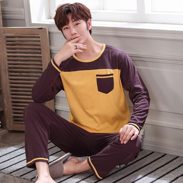 men's sleepwear spring cotton solid pajama sets male long sleeve pajamas pijama hombre plus size l - 4xl pyjamas men homewear, Black;brown 
men's sleepwear spring cotton solid pajama sets male long sleeve pajamas pijama hombre plus size l - 4xl pyjamas men homewear, Black;brown