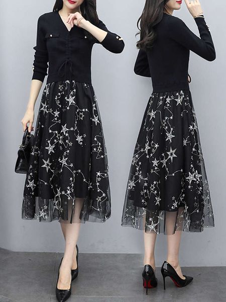 casual dresses dress knitted stitching women's long sleeve mid length in autumn htmd, Black;gray
casual dresses dress knitted stitching women's long sleeve mid length in autumn htmd, Black;gray