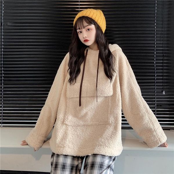 women's hoodies & sweatshirts lamb wool women loose casual thickened coat big pockets long-sleeved pullover korean keep warm 2021 winte, Black
women's hoodies & sweatshirts lamb wool women loose casual thickened coat big pockets long-sleeved pullover korean keep warm 2021 winte, Black