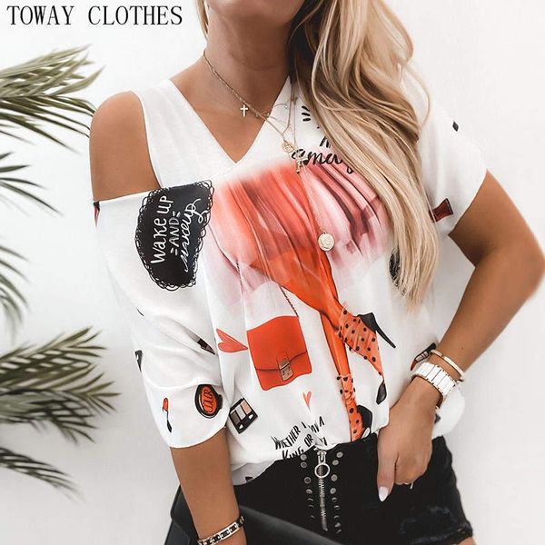 women's blouses & shirts summer women short sleeve print cold shoulder blouse skew collar fashin chic shirt, White
women's blouses & shirts summer women short sleeve print cold shoulder blouse skew collar fashin chic shirt, White