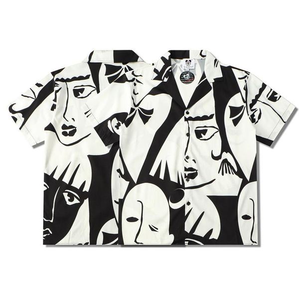 men's casual shirts short sleeve street youth couple fashion mask digital printed loose lapel summer shirt, White;black
men's casual shirts short sleeve street youth couple fashion mask digital printed loose lapel summer shirt, White;black