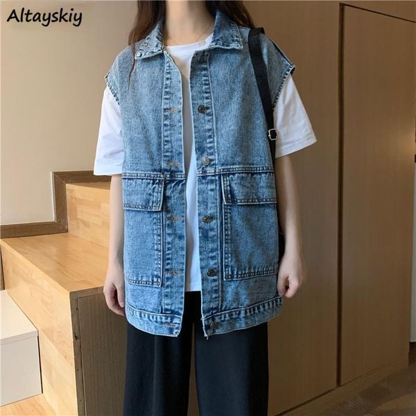women's vests loose denim women spring summer cargo sleeveless outerwear female leisure fashion pockets single breasted chic basic coat, Black;white
women's vests loose denim women spring summer cargo sleeveless outerwear female leisure fashion pockets single breasted chic basic coat, Black;white