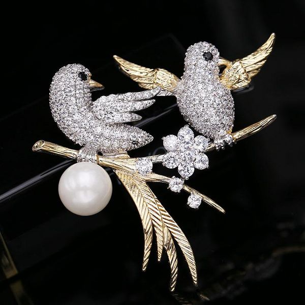 pins, brooches 2021 clear zircon fashion lovely birds for women jewelry gorgeous crystal costume lapel pins animal bird brooch pin, Gray