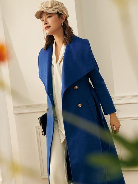 women's wool & blends woolen lapel long temperament coat thick warm double-breasted ladies royal blue jacket, Black
women's wool & blends woolen lapel long temperament coat thick warm double-breasted ladies royal blue jacket, Black