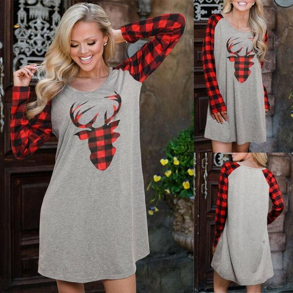 women sleepwear christmas womens casual raglan sleeve plaid panel t shirt nightdress skirt elk print s l xl, Black;red
women sleepwear christmas womens casual raglan sleeve plaid panel t shirt nightdress skirt elk print s l xl, Black;red