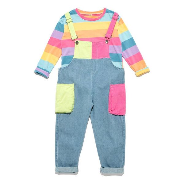 girls autumn and winter clothes bib set korean loose jeans middle-aged children trousers striped two-piece suit clothing sets, White
girls autumn and winter clothes bib set korean loose jeans middle-aged children trousers striped two-piece suit clothing sets, White