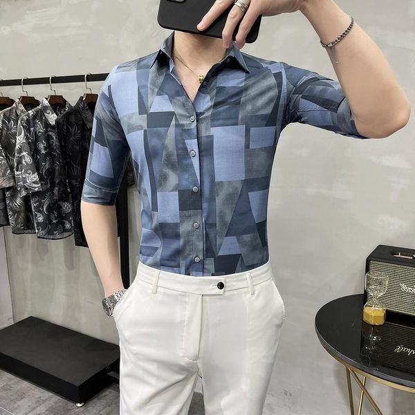 men's casual shirts spring autumn social business men slim half-sleeve printed shirt party male dress, White;black
men's casual shirts spring autumn social business men slim half-sleeve printed shirt party male dress, White;black