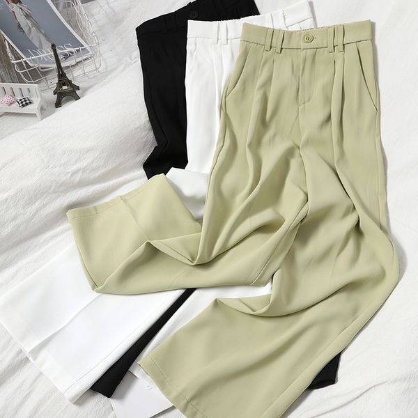 draping high-waist straight-leg pants wild loose slim spring korean solid color trousers gentle elegant suit women 210420, Black;white
draping high-waist straight-leg pants wild loose slim spring korean solid color trousers gentle elegant suit women 210420, Black;white