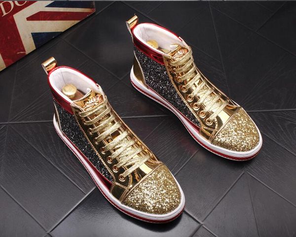 high-quality men high shoes designer glitter white gold increase shoes men's dress sequined loafers men's flats platform loafers, Black
high-quality men high shoes designer glitter white gold increase shoes men's dress sequined loafers men's flats platform loafers, Black
