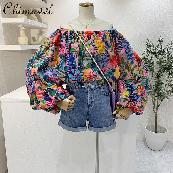 women's blouses & shirts 2021 summer floral print slash neck off-the-shoulder shirt long lantern sleeve loose blouse lady fashion, White
women's blouses & shirts 2021 summer floral print slash neck off-the-shoulder shirt long lantern sleeve loose blouse lady fashion, White