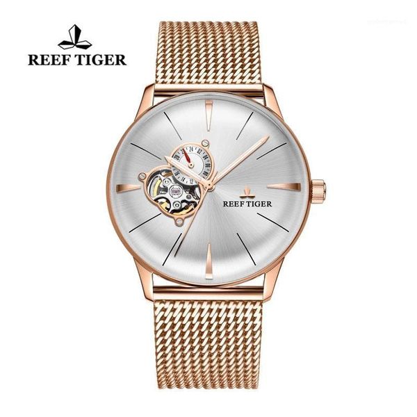reef tiger/rt 2021 men watch mesh steel band automatic mechanical watches rose gold bracelet waterproof wristwatches, Slivery;brown
reef tiger/rt 2021 men watch mesh steel band automatic mechanical watches rose gold bracelet waterproof wristwatches, Slivery;brown