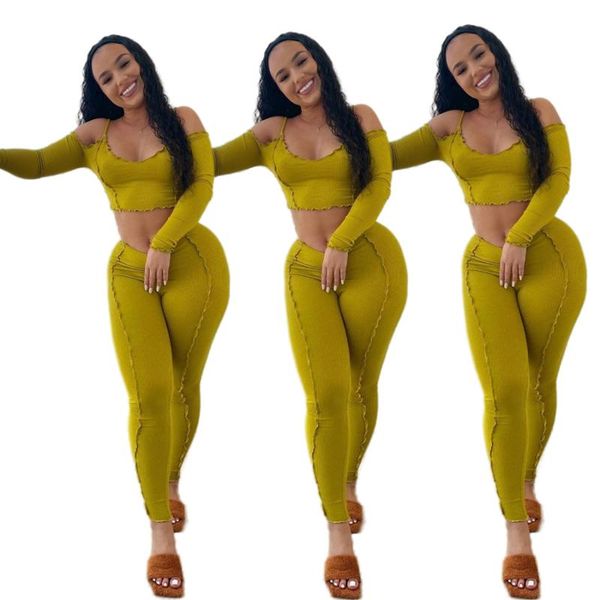 women's two piece pants 20mh82082 autumn women casual fashion solid skinny sling strapless shoulder and umbilical wavy stitching set, White
women's two piece pants 20mh82082 autumn women casual fashion solid skinny sling strapless shoulder and umbilical wavy stitching set, White