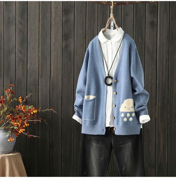 women's sweaters cute cloud jacquard female cardigan sweater autumn winter 2021 mori girl, White;black
women's sweaters cute cloud jacquard female cardigan sweater autumn winter 2021 mori girl, White;black