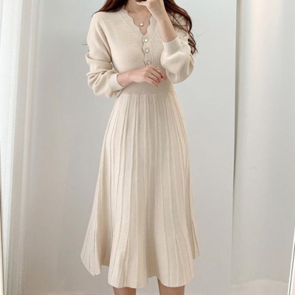 casual dresses one-piece women pleated party dress 2021 autumn vintage elegant long sleeve slim sweater knitted midi vestido de mujer, Black;gray
casual dresses one-piece women pleated party dress 2021 autumn vintage elegant long sleeve slim sweater knitted midi vestido de mujer, Black;gray