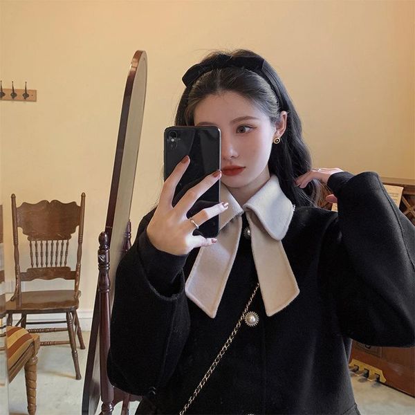 women's wool & blends 2021 korean style little lady temperament bow collar coat winter trend, Black
women's wool & blends 2021 korean style little lady temperament bow collar coat winter trend, Black