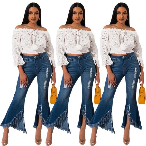 women's fashion all-match old-fashioned frayed trousers with holes in flared wide-leg denim jeans, Blue
women's fashion all-match old-fashioned frayed trousers with holes in flared wide-leg denim jeans, Blue