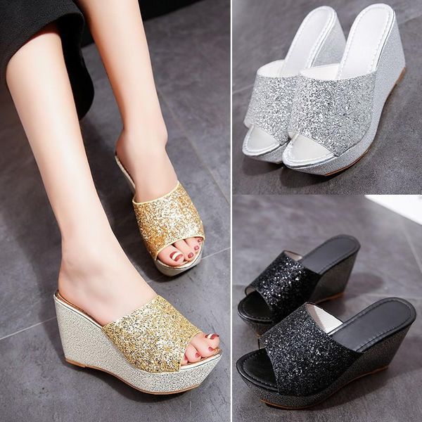 slippers 2021 summer women shoes woman bling shine female wedges high heels fashion fish mouth plus size ladies slides, Black
slippers 2021 summer women shoes woman bling shine female wedges high heels fashion fish mouth plus size ladies slides, Black