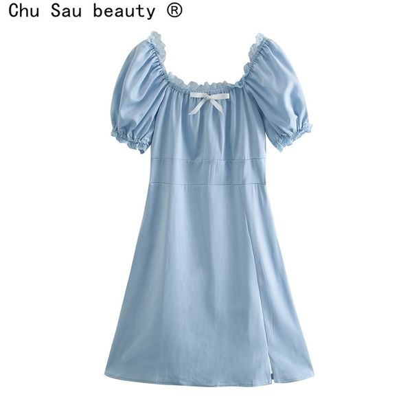 summer retro square neck puff sleeve blue lace-up waist dress stitching bow ladies skirt holiday style chic vintage 210508, Black;gray
summer retro square neck puff sleeve blue lace-up waist dress stitching bow ladies skirt holiday style chic vintage 210508, Black;gray