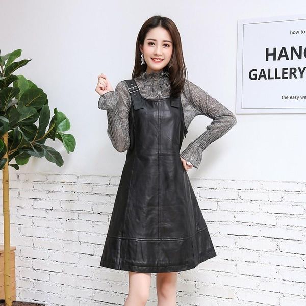 casual dresses spaghetti strap women genuine leather dress sheepskin sleeveless black red slim a-line, Black;gray
casual dresses spaghetti strap women genuine leather dress sheepskin sleeveless black red slim a-line, Black;gray