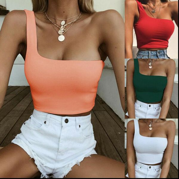 women camis cool single one shoulder tank vest bare midriff sleeveless t shirt summer beach crop top, White
women camis cool single one shoulder tank vest bare midriff sleeveless t shirt summer beach crop top, White
