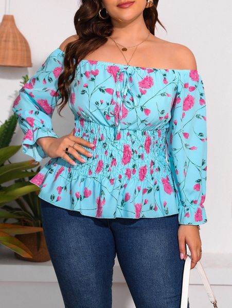 plus random floral print off shoulder shirred flounce sleeve peplum blouse w6uc#, Black;gray
plus random floral print off shoulder shirred flounce sleeve peplum blouse w6uc#, Black;gray