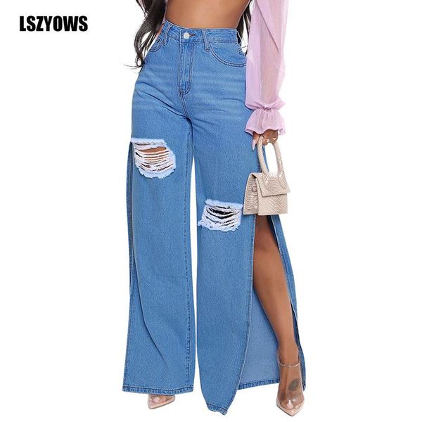 women's jeans vintage hole ripped woman denim long pants summer solid high waist female loose trousers fashion side split wide leg, Blue
women's jeans vintage hole ripped woman denim long pants summer solid high waist female loose trousers fashion side split wide leg, Blue