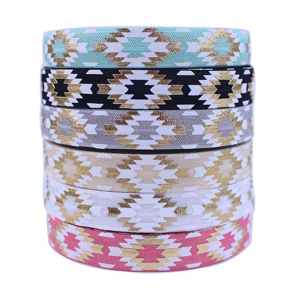 5/8" gold foil white ink printed aztec foe fold over elastic ribbon for diy hair ties accessory welcome custom order, Slivery;white
5/8" gold foil white ink printed aztec foe fold over elastic ribbon for diy hair ties accessory welcome custom order, Slivery;white