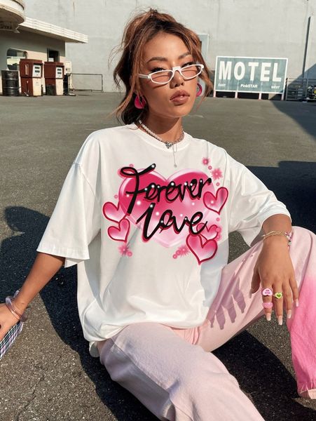 letter and heart print drop shoulder tee u2ku#, White
letter and heart print drop shoulder tee u2ku#, White