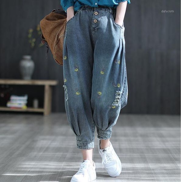 women's jeans spring women casual washed bleached print hole vintage loose embroidery female ankle-length denim harem pants, Blue
women's jeans spring women casual washed bleached print hole vintage loose embroidery female ankle-length denim harem pants, Blue