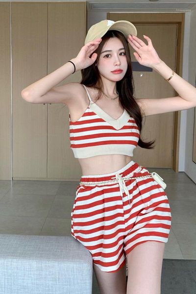 women's tracksuits knitted sling vest summer short sweet girl red striped outer wear and loose shorts 2pcs set female, Gray
women's tracksuits knitted sling vest summer short sweet girl red striped outer wear and loose shorts 2pcs set female, Gray