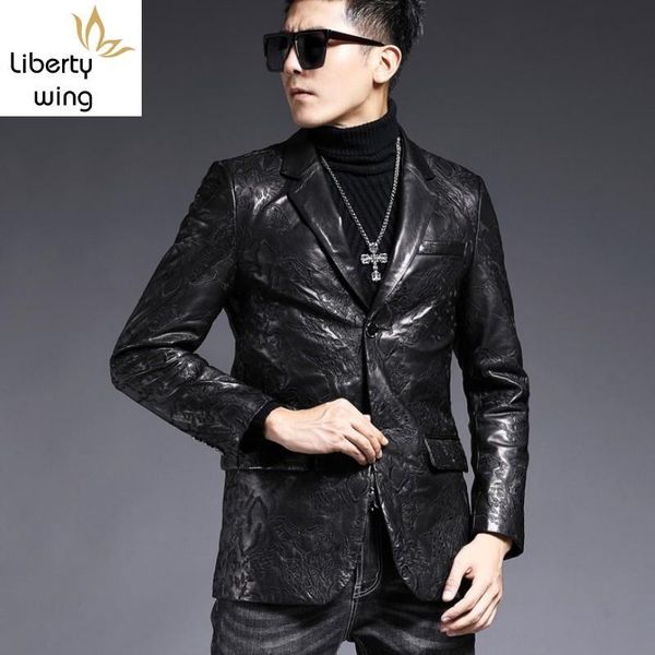 men's leather & faux luxury business men sheepskin suit blazer coat man office party slim fit floral embroidery genuine jacket, Black
men's leather & faux luxury business men sheepskin suit blazer coat man office party slim fit floral embroidery genuine jacket, Black