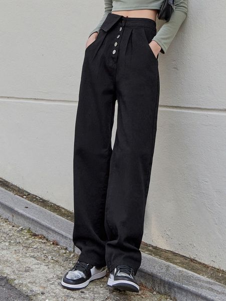 dazy asymmetrical waist fold pleated jeans a7da#, Blue