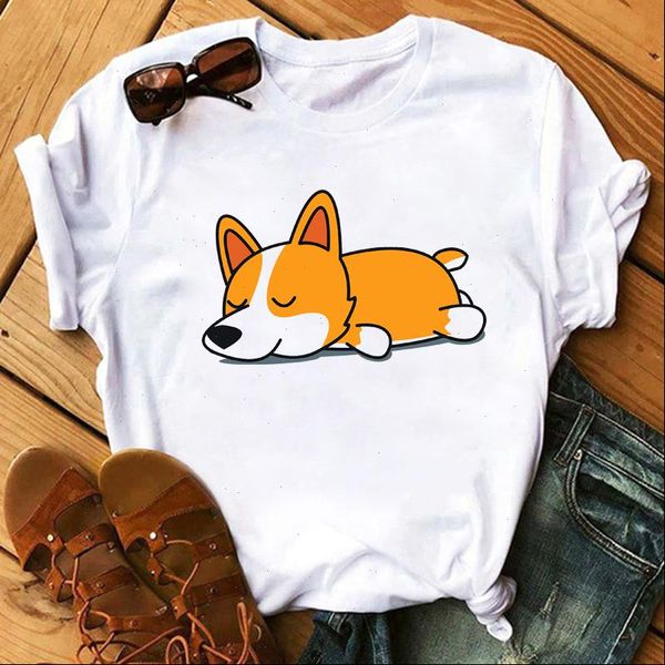 aesthetic harajuku women t shirt kawaii cartoon shiba inu doge print summer korean streetwear all match tees, White