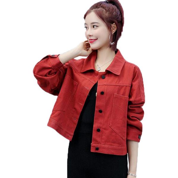 women's jackets spring autumn 2021 women denim jacket korean casual turn-down collar long sleeve cropped fashion slim red coat, Black;brown
women's jackets spring autumn 2021 women denim jacket korean casual turn-down collar long sleeve cropped fashion slim red coat, Black;brown