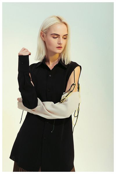 blouses fanshionable oversize contrast detachable color streetwear shirt sleeves, White
blouses fanshionable oversize contrast detachable color streetwear shirt sleeves, White