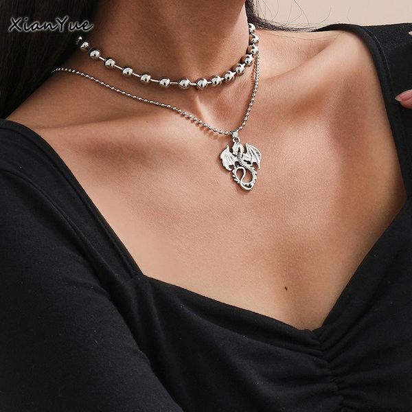 pendant necklaces vintage personality bead chain dragon shape necklace double layer hollow alloy creative jewelry for women gift, Silver
pendant necklaces vintage personality bead chain dragon shape necklace double layer hollow alloy creative jewelry for women gift, Silver