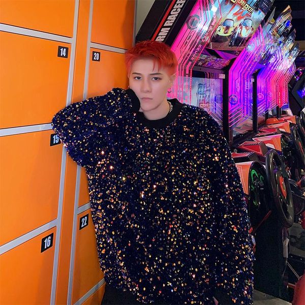 men's hoodies & sweatshirts mens youth fashion glitter sequin pullover sweatshirt stage hip hop singer, Black
men's hoodies & sweatshirts mens youth fashion glitter sequin pullover sweatshirt stage hip hop singer, Black