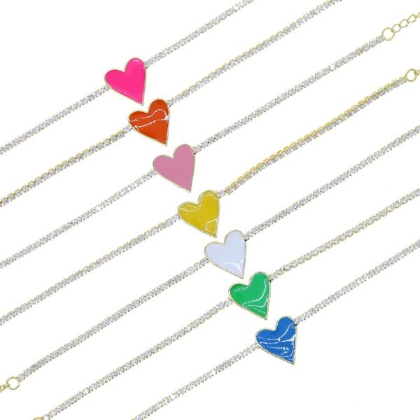 link, chain 2021 summer heart charm jewelry gold color 7 colorful neon enamel 5a cubic zirconia cz 2mm tennis bangle bracelet, Black
link, chain 2021 summer heart charm jewelry gold color 7 colorful neon enamel 5a cubic zirconia cz 2mm tennis bangle bracelet, Black