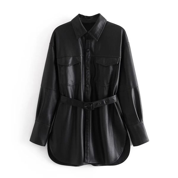 xnwmnz za women black elegant classic faux leather jacket coat with belt ladies long sleeve loose oversize boy friend retro coat 211025, Black;brown
xnwmnz za women black elegant classic faux leather jacket coat with belt ladies long sleeve loose oversize boy friend retro coat 211025, Black;brown