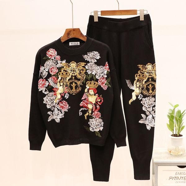 women's two piece pants autumn sequins flowers knitted sweater set long sleeve + little feet fashion 2 g374 7ka3, White
women's two piece pants autumn sequins flowers knitted sweater set long sleeve + little feet fashion 2 g374 7ka3, White
