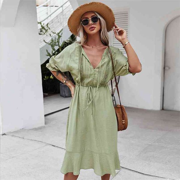summer vintage beach midi green dress womens solid a-line for sweet v-neck lace button female vestidos 210508, Black;gray
summer vintage beach midi green dress womens solid a-line for sweet v-neck lace button female vestidos 210508, Black;gray