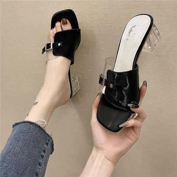 slippers fashion belt buckle transparent slides open toe sandals summer women's outdoor casual crystal high heel a640, Black
slippers fashion belt buckle transparent slides open toe sandals summer women's outdoor casual crystal high heel a640, Black